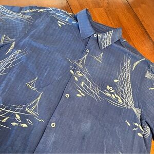 Tori Richard Mens XL 100% Silk Fish Fishing Net Allover Print AOP Hawaiian Shirt